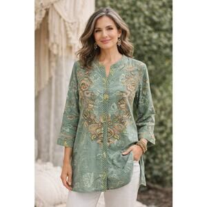 Soft Surroundings Top Medium Floral Embroidered Artsy Boho Cottagecore Tunic